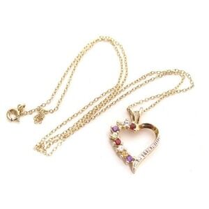 Sparkly‎ Gold Vermeil Gemstone Heart Sterling Silver Pendant Necklace